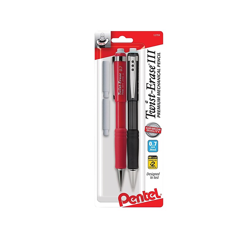 Pentel Twist-Erase III Mechanical Pencil, 0.7mm, #2 Medium Lead, 2/Pack (QE517BP2-K6) image 1
