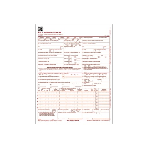 Adams CMS1500 1 Part Health Insurance Claims, 100/Pack (ABF CMS1500L1V