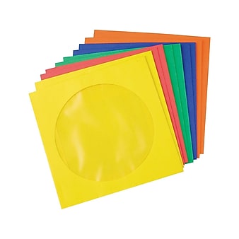 Staples Open End CD/DVD Envelopes, 5" x 5", Assorted Colors, 50/Box (12256)