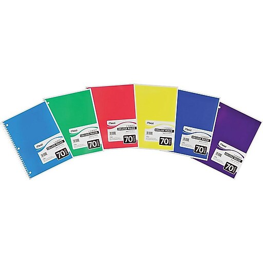Mead 1Subject Notebooks, 8" x 10.5", College Ruled, 70 Sheets, Each