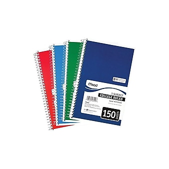 Mead Spiral 3-Subject Notebook, 5.5" x 9.5", College Ruled, 150 Sheets, Assorted Colors (06900)