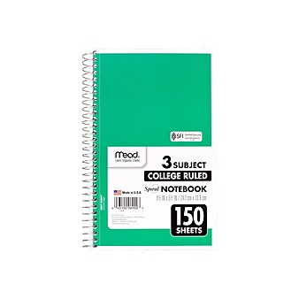 Mead Spiral 3-Subject Notebook, 5.5" x 9.5", College Ruled, 150 Sheets, Assorted Colors (06900)