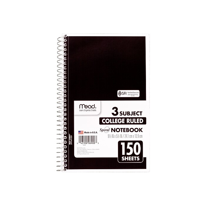 Mead 3-Subject Notebooks, 5.5