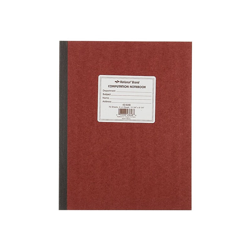 National Brand 1-Subject Computation Notebooks, 9.25" x 11.75", Quad, 75 Sheets, Brown (43648) image 1