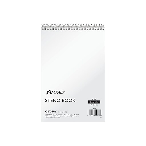 Ampad Steno Pad, 6" x 9", Gregg Ruled, White, 80 Sheets/Pad (TOP 25774