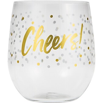 Cheers Plastic Stemless Wine Glasses, 6 Count