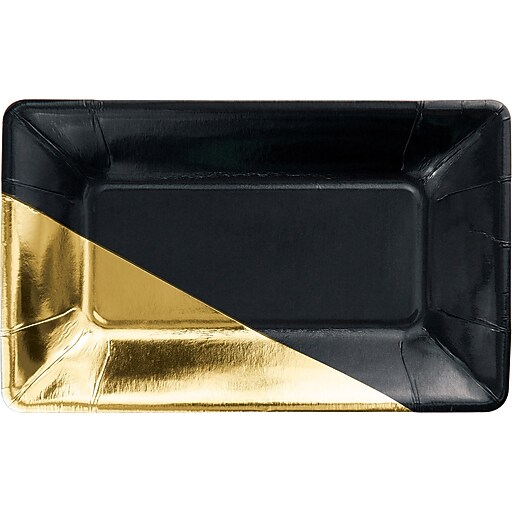 Black and Gold Foil Rectangular Paper Plates by Elise, 24 Count Staples