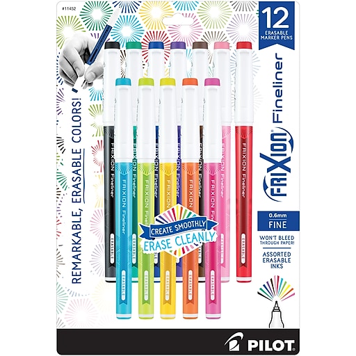 Pilot FriXion Fineliner Erasable Marker Pens, Erasable Ink Pen, Fine Point, Assorted Ink, 12/Pack