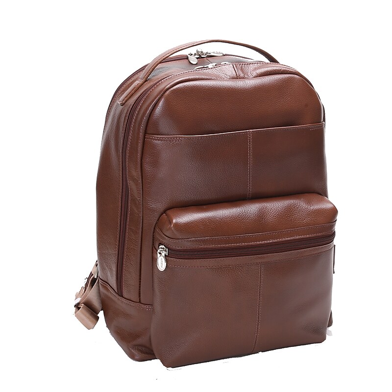 Mcklein Leather Dual Compartment Laptop Backpack, Parker, Pebble Grain Calfskin Leather, Brown (88554) image 1