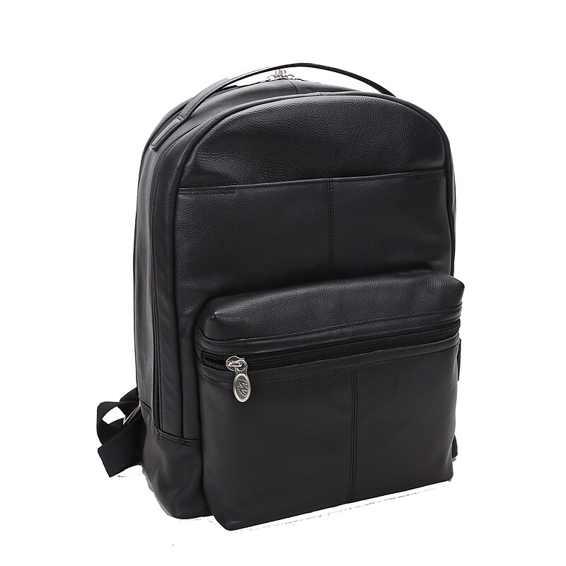 Mcklein Leather Dual Compartment Laptop Backpack, Parker, Pebble Grain Calfskin Leather, Black (88555) image 1