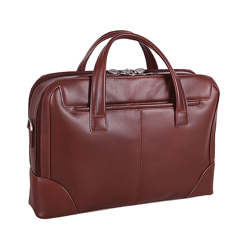 Mcklein Leather Dual Compartment Laptop Briefcase, Harpswell, Top Grain Cowhide Leather, Brown (88564) image 1
