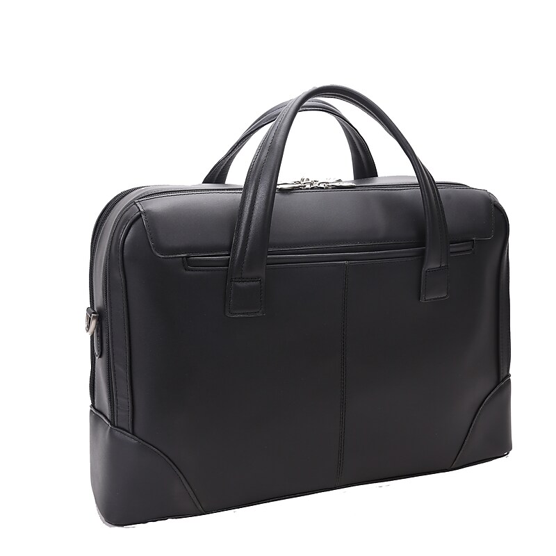 Mcklein Leather Dual Compartment Laptop Briefcase, Harpswell, Top Grain Cowhide Leather, Black (88565) image 1