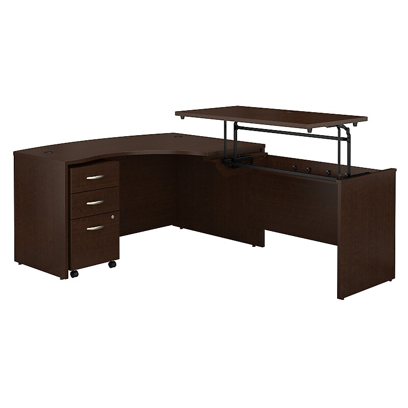 Bush Business Furniture Westfield 60"W Right Hand 3 Position Sit to Stand L Desk w/ File Cabinet, Mocha Cherry (SRC128MRSU) image 1