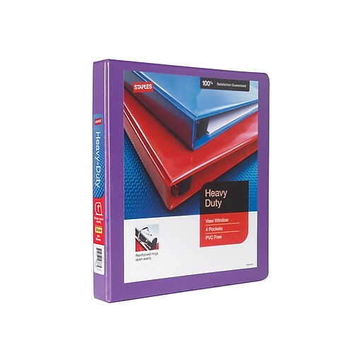 Staples HeavyDuty 1Inch Slant D 3Ring View Binder, Purple (24673US