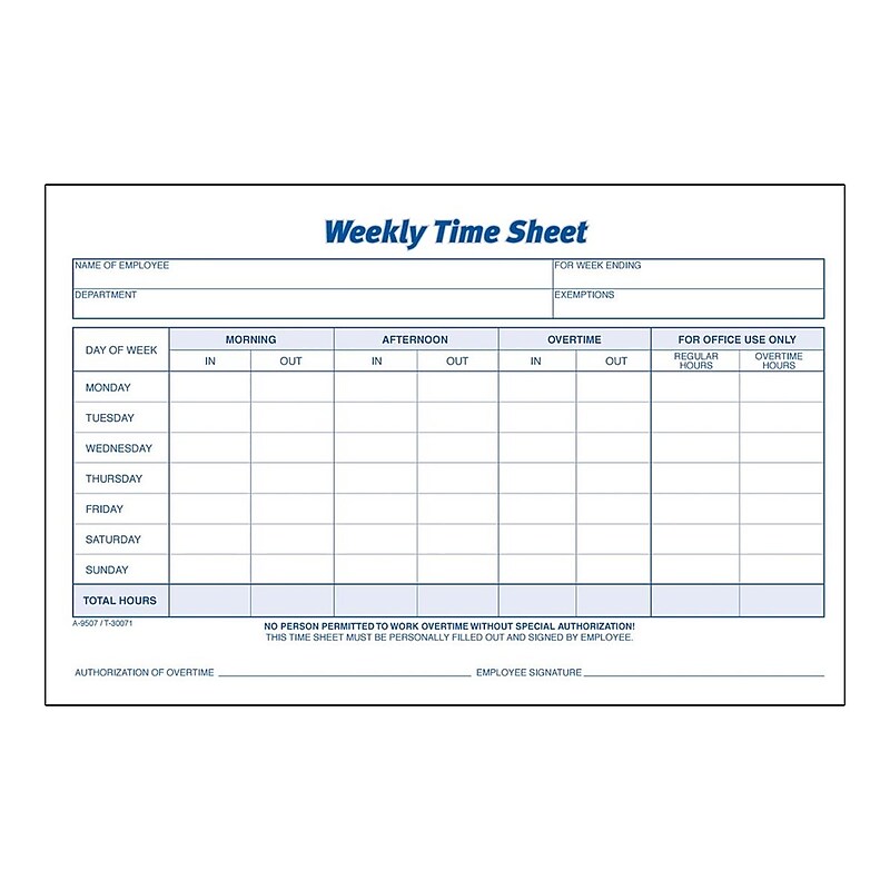 Adams Time Sheets, 100/Pad, 2 Pads/Pack (ABF 9507ABF) image 1