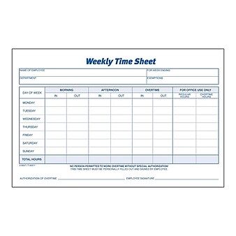Adams Time Sheets, 100/Pad, 2 Pads/Pack (ABF 9507ABF)