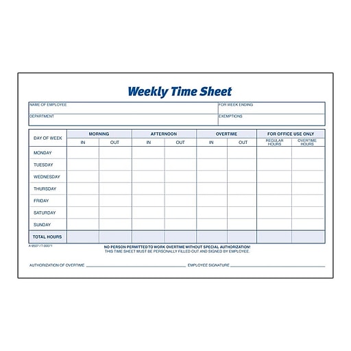 Weekly Employee Time Sheet Purple; White 100 Sheets per Pad 8.5 x 5.5 Inches 2 Pads/Pack 