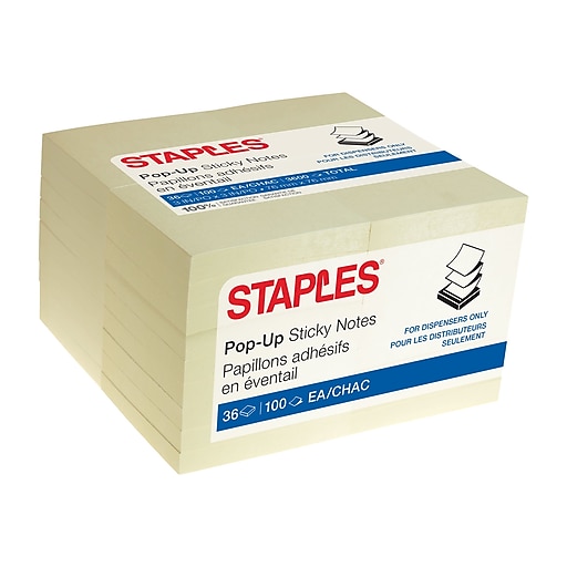 Staples® Recycled Popup Notes, 3" x 3", Sunshine Collection, 100 Sheet