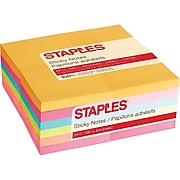 Staples Sticky Notes, 3" x 3" Assorted, 100 Sheets/Pad, 24 Pads/Pack (S-33BR24)