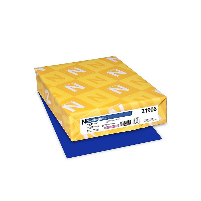 Astrobrights Colored Paper, 24 lbs., 8.5" x 11", Blast-Off Blue, 500 Sheets/Ream (21906) image 1