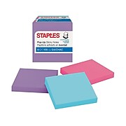 Staples Stickies Pop-Up Standard Notes, 3" x 3" Assorted, 100 Sheets/Pad, 6 Pads/Pack (S33BOP6/52558)