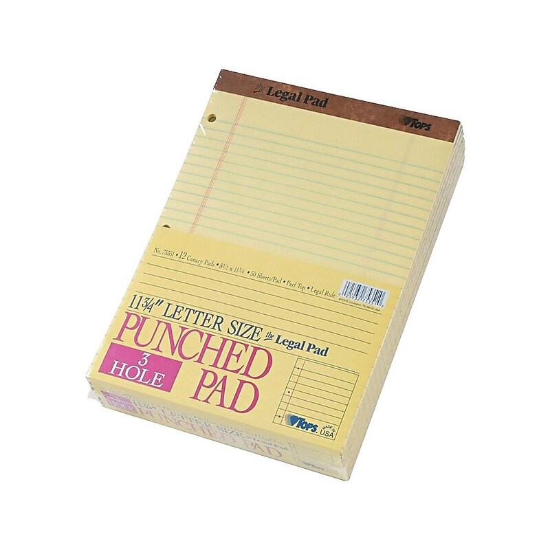 TOPS Legal Notepad, 8.5" x 11.75", Wide Ruled, Canary Yellow, 50 Sheets/Pad, 12 Pads/Pack (TOP 75351) image 1