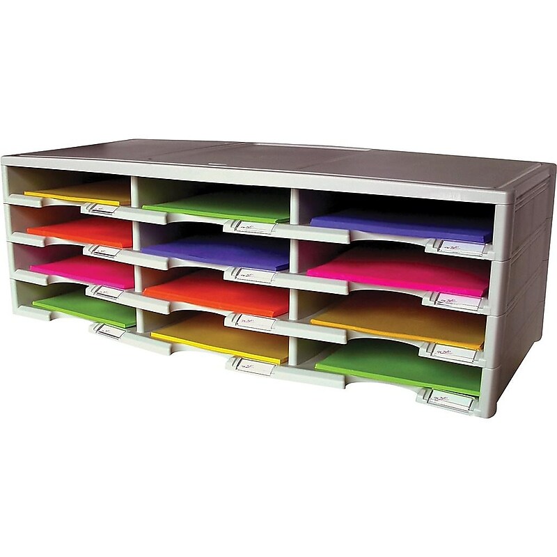 Storex 12-Compartment Literature Organizers, 32" x 10.5", Gray (61601U01C) image 1