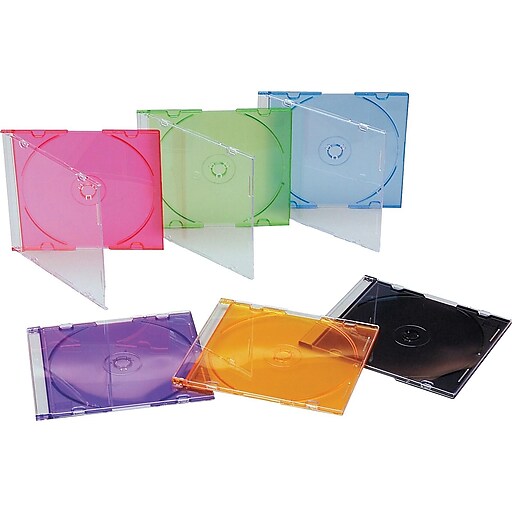 Staples Slim Jewel Cases for CD/DVD, Clear/Assorted Plastic (11072CC