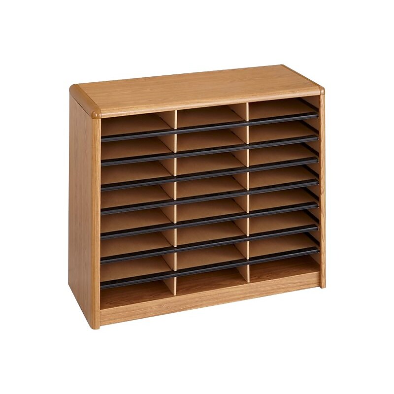 Safco 24-Compartment Literature Organizers, 32.25" x 25.75", Medium Oak (7111MO) image 1
