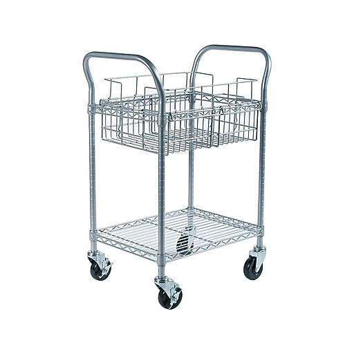 Safco 2Shelf Metal Mobile Mail Cart with Swivel Wheels, Gray (5235GR