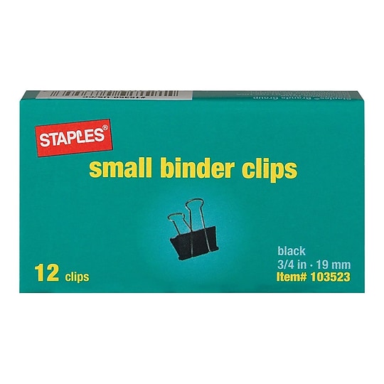 Staples Binder Clips, Small Size, 3/4" Width, 3/8" Capacity, Black, 12 Pack – Compact Clips for Notes, Files & Office Tasks~#|#~sp39611562_sc7