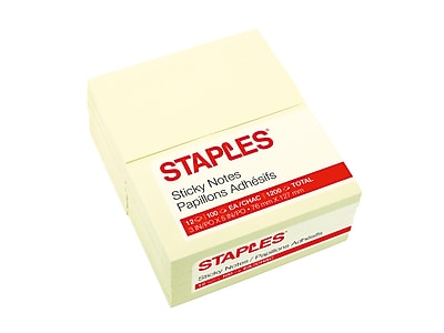 Staples Stickies Recycled Notes 3" x 5" Yellow 12 Pads/Pack (S-35YR12) 105825