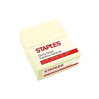 Staples® Sticky Notes, 3" x 5", 100 Sheets/Pad, 12 Pads/Pack (S-35YR12/52571)