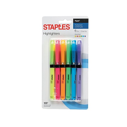 Staples® Hype® Gripped PenStyle Highlighter, Asst, Chisel, 6/Pack
