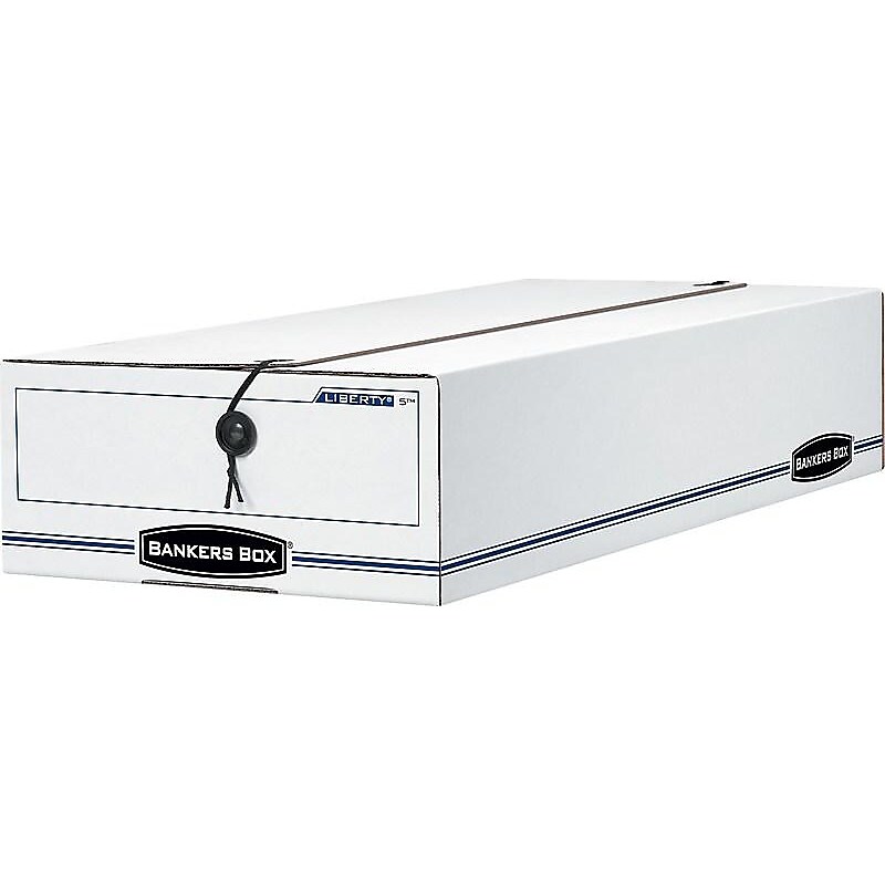 Bankers Box Liberty Corrugated File Storage Boxes, String & Button Closure, Check & Form Size, White/Blue, 12/Carton (00005) image 1