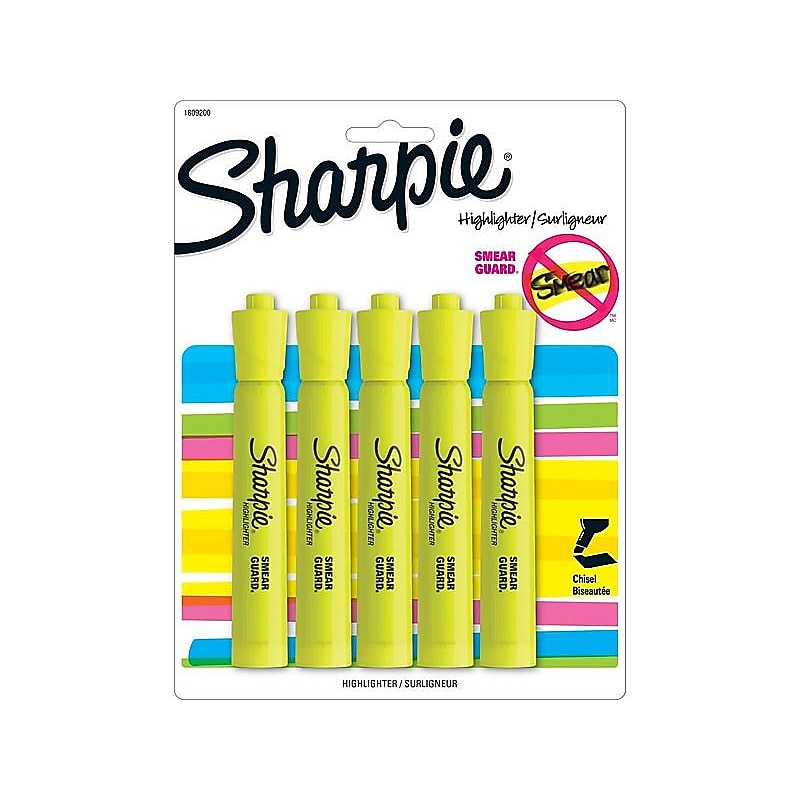 Sharpie Tank Highlighter, Chisel Tip, Yellow, 5/Pack (1809200) image 1
