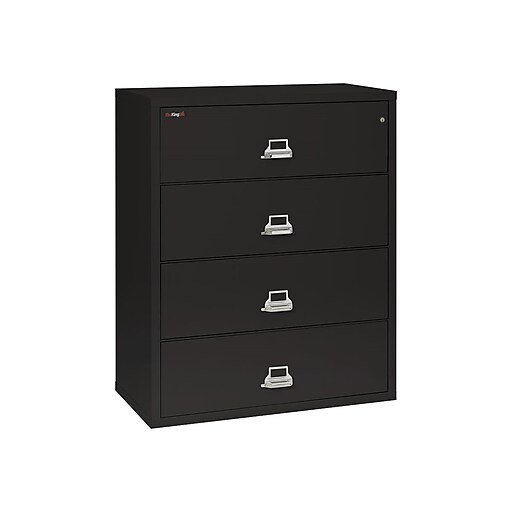 fireking classic 4-drawer lateral file cabinet, fire resistant,  letter/legal, black, 44.5"w (4-4422-cbl)
