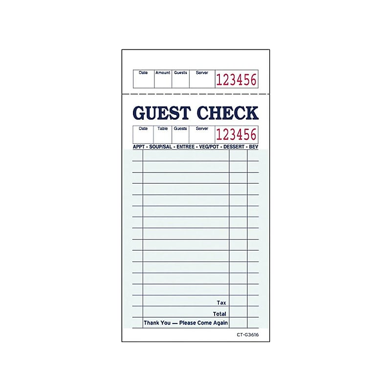 Alliance Green Guest Checks, Paperboard, 50/Carton (361601) image 1
