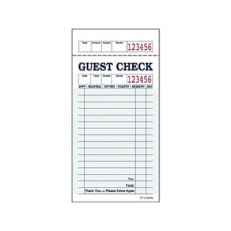 Alliance Green Guest Checks, Paperboard, 50/Carton (361601)