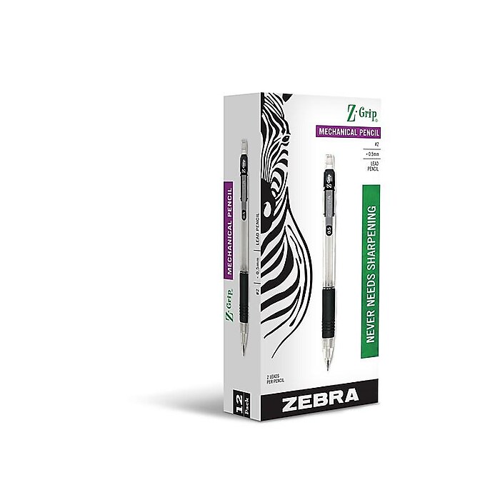 Zebra Z-Grip Mechanical Pencil, 0.5mm, #2 Medium Lead, Dozen