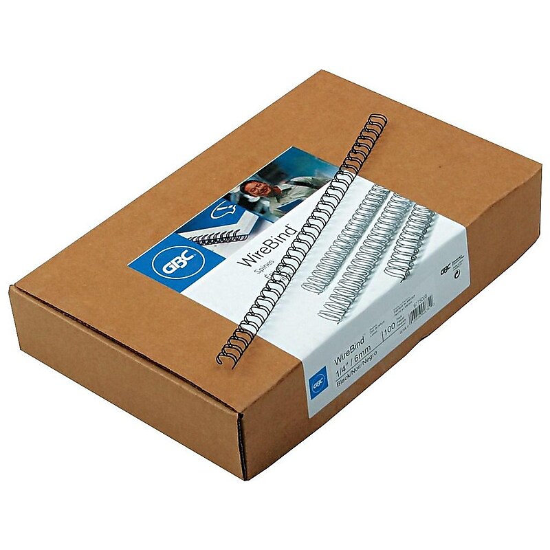 GBC WireBind 1/4" Metal Wire Binding Spine, 40 Sheet Capacity, Black, 100/Box (9775008) image 1