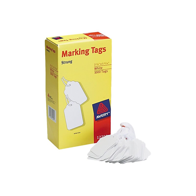 Avery Marking Pre-Strung Tags 1.69"H x 2.75"W, White, 1000/Box (12201) image 1