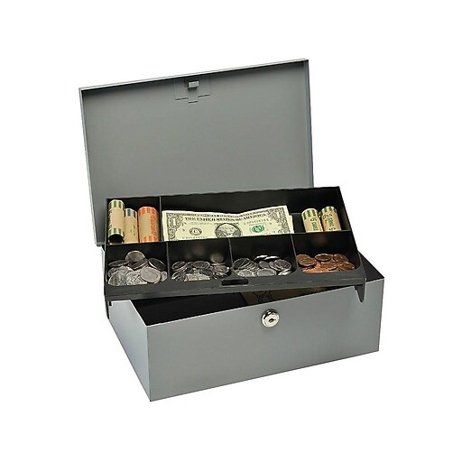 MMF Industries™ STEELMASTER® Cash Box with Security Lock, Gray, 4 2/8"H