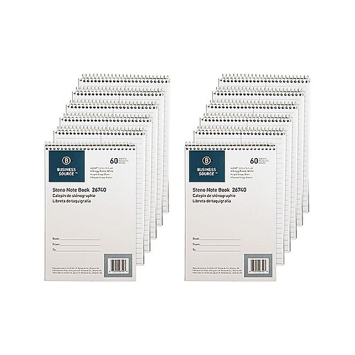 Business Source Steno Pads, 6" x 9", Gregg Ruled, White, 60 Sheets/Pad, 12 Pads/Pack (BSN26740PK