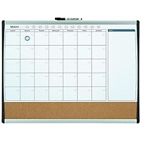 Staples 2ft W x 1.5ft H Magnetic Cork & Dry Erase Calendar Whiteboard (Black/Silver Frame 52487/28214)