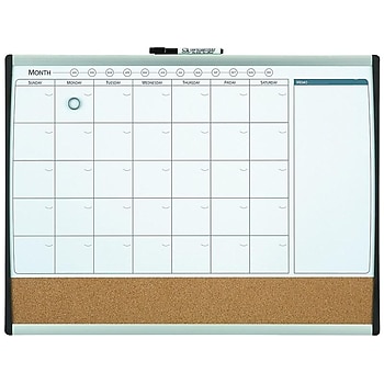 Staples 2' W x 1.5' H Magnetic Cork & Dry Erase Calendar Whiteboard