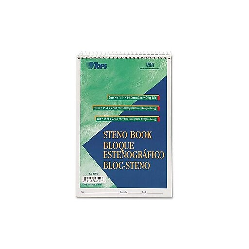 TOPS Steno Pad, 6" x 9", Gregg Ruled, Green tint, 60 Sheets/Pad (TOP