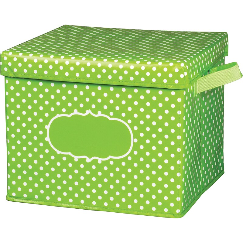 Teacher Created Resources Lime Polka Dots Storage Box with Lid, 12" x 13" x 10.5" (TCR20820) image 1