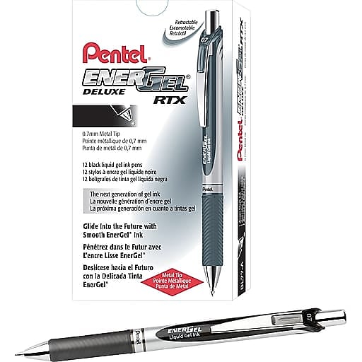 Remo Raza humana Pensionista Pentel EnerGel RTX Retractable Gel Pens, Medium Point, Black Ink, Dozen  (BL77-A) | Staples