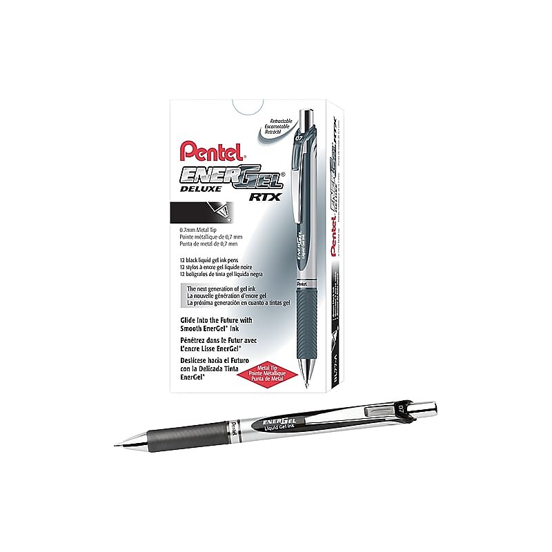 Pentel EnerGel RTX Retractable Gel Pens, Medium Point, 0.7mm, Black Ink, Dozen (BL77A) image 1